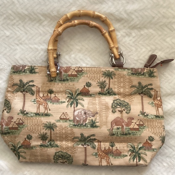 Tropical Safari Print Tote Bag with Bamboo Handles - Picture 1 of 3